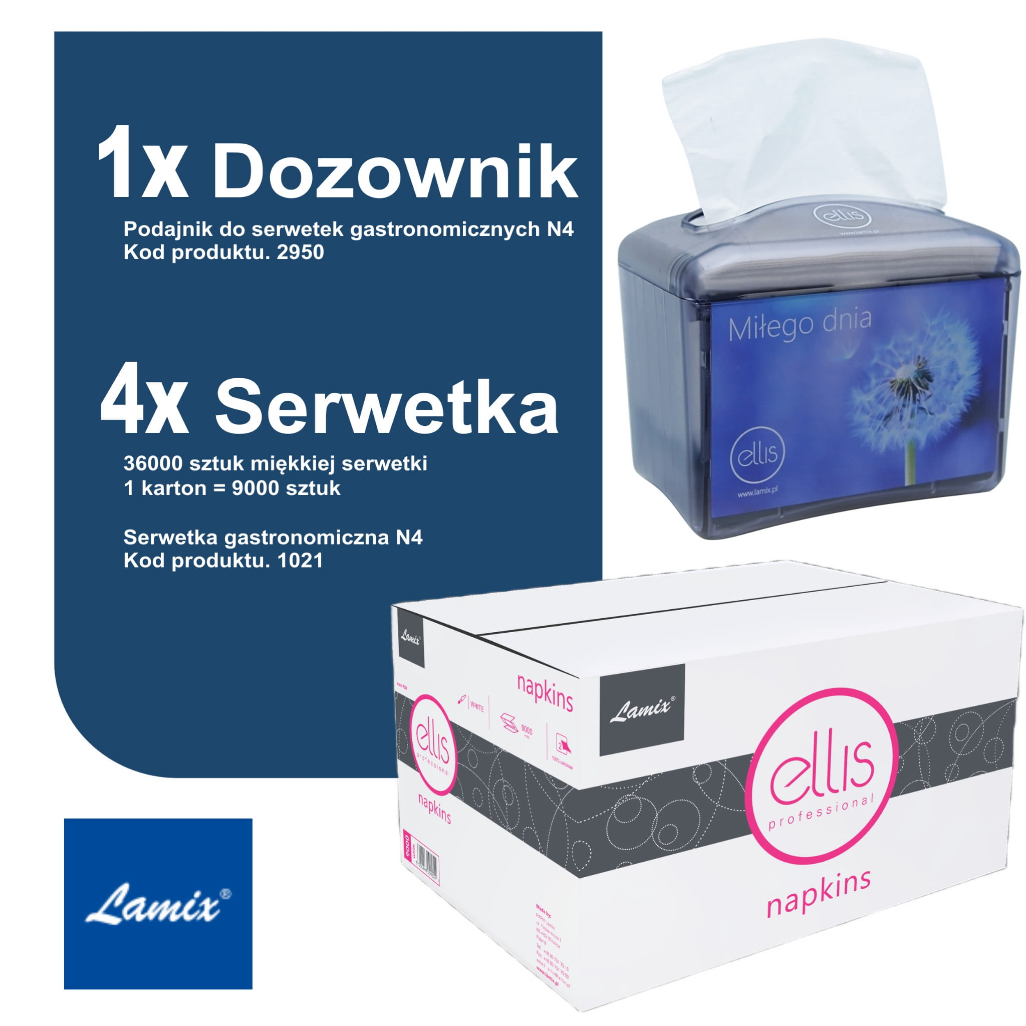 LAMIX Zestaw startowy serwetka gastronomiczna N4 + dozownik do serwetki N4