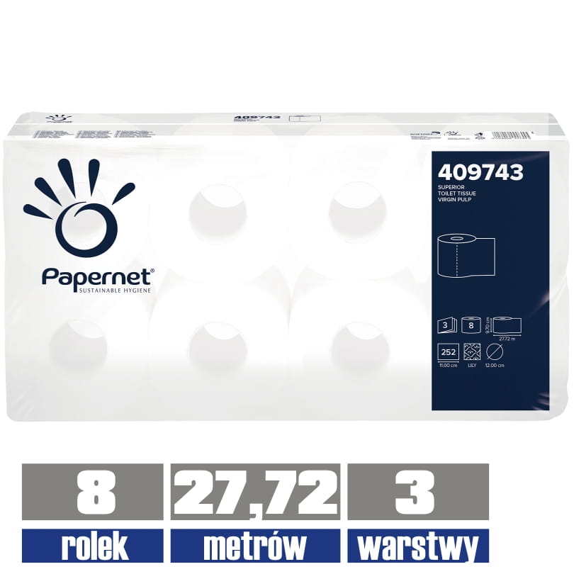 409743 PAPERNET papier toaletowy 3-warstwy 27,72mb / 8 sztuk