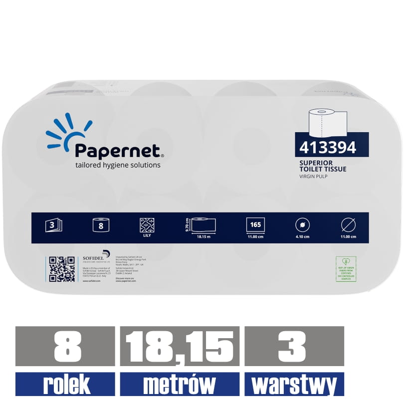413394 PAPERNET papier toaletowy 3-warstwy 18,15 mb / 8 sztuk