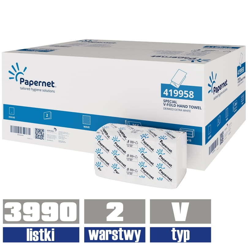 419958 PAPERNET ręcznik V-fold 2-warstwowy 3990 listków